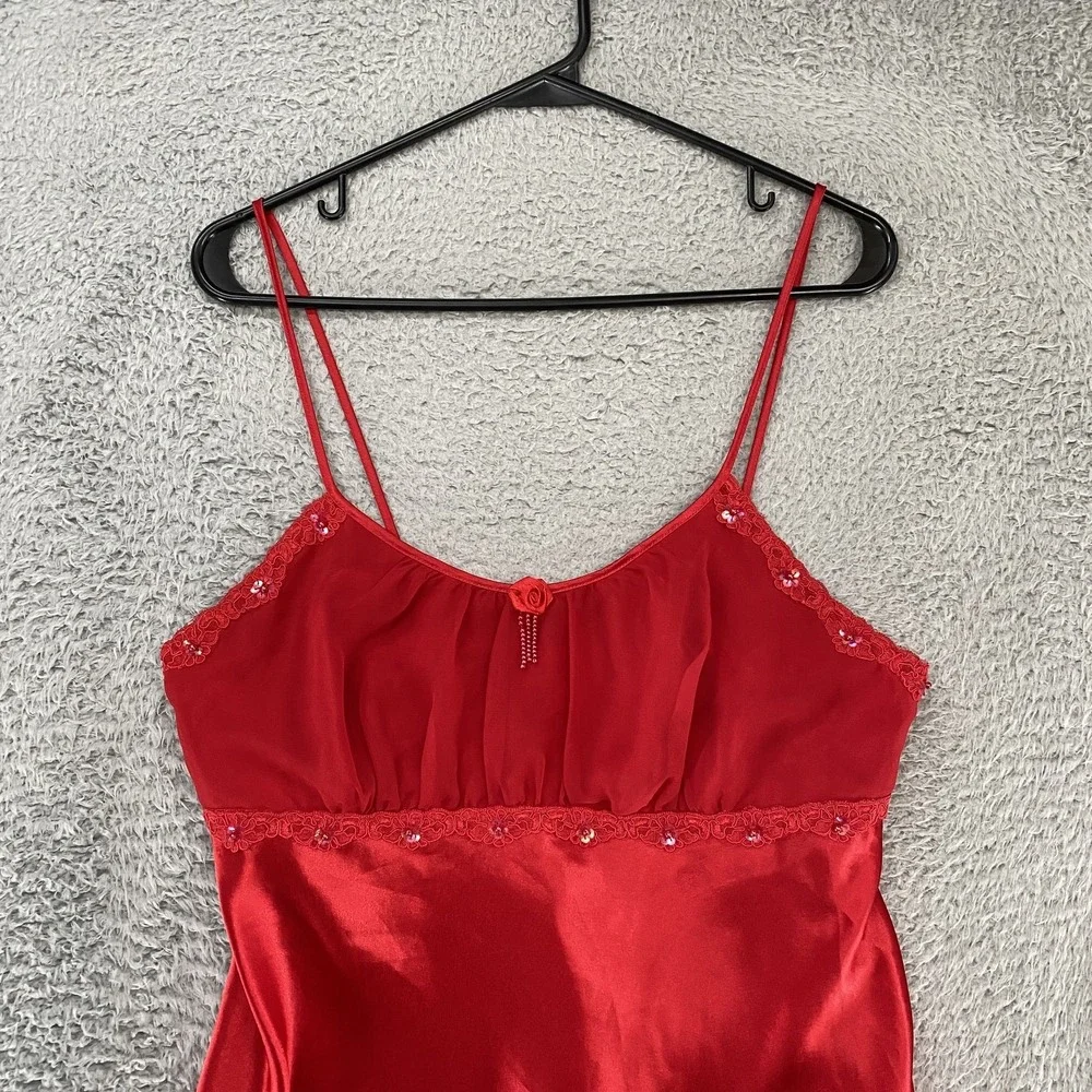 Vintage Slip Dress Womens Medium Red Satin Romantic Babydoll Nightie‎ Valentines